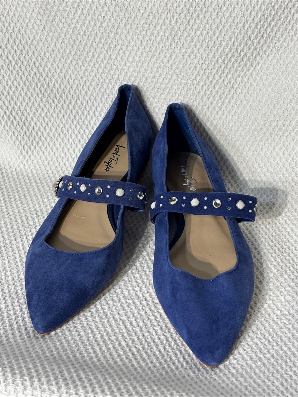 LORD & TAYLOR Sz 9.5 Tamara Real Suede Studded Mary Jane Flats NEW WITH TAGS